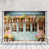 Aperturee - Blue Pink Door Floral Vase Backdrop For Photography